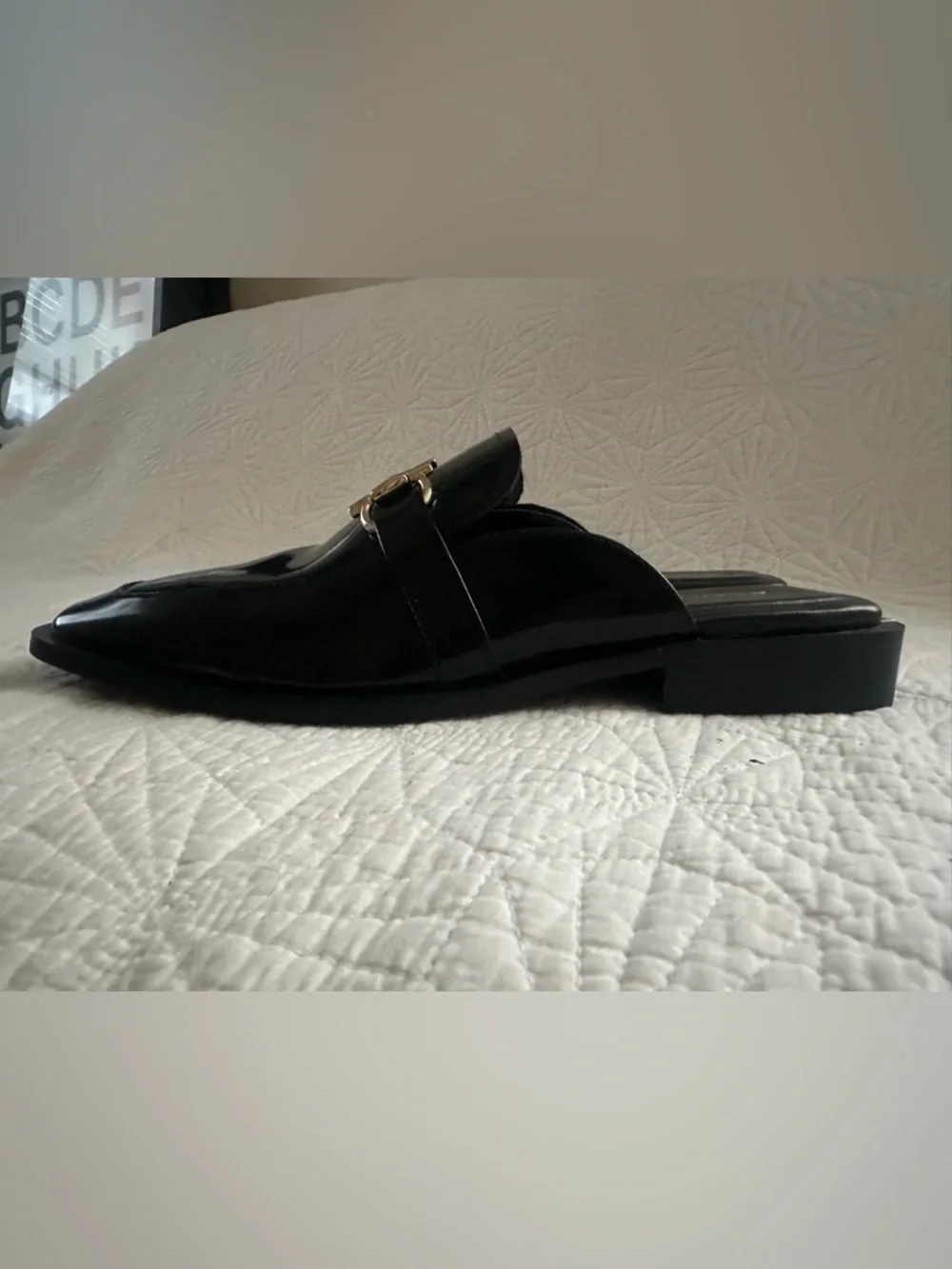 ALDO Black Patent Leather Slip-On Loafers with Gold Hardware